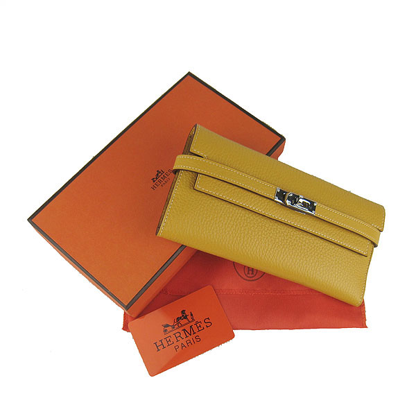 High Quality Hermes Kelly Long Clutch Bag Yellow H009 Replica - Click Image to Close